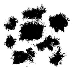 Set of 8 grunge black abstract textured vector blot shapes. 