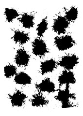 Set of 18 grunge black abstract textured vector blot shapes. 