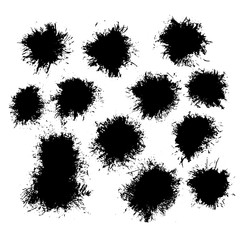 Set of 12 grunge black abstract textured vector blot shapes. Vector abstract shape.