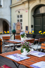 street restaurant with flowers