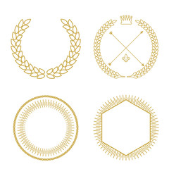 Vector set of outline emblems and badges - abstract linear hipster logo templates with arrows,...