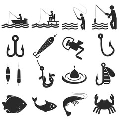 Fishing icons in single color © Graphicroyalty