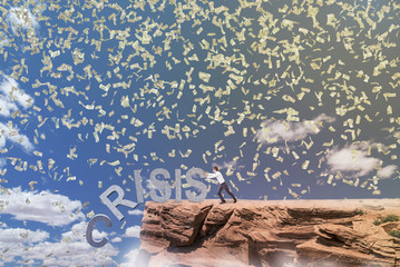 Businessman fighting against crisis