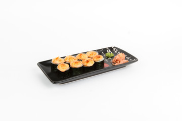 Image of tasty hot sushi set with mussels
