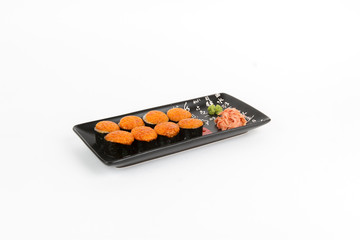 Image of tasty hot sushi set with shrimps