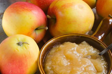 fresh apples and apple jam