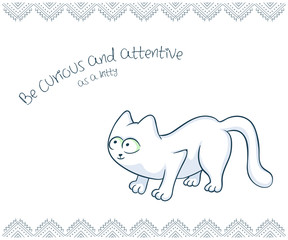Naklejka premium vector printable illustration of nice gift postcard with hand drawn cute cat and inspiration funny message