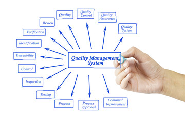 Women hand writing element of Quality Management System for business concept and use in...