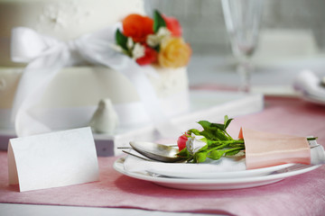 Beautiful served table for wedding or other celebration in restaurant