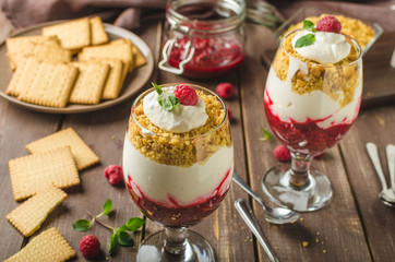Inverted cheesecake dessert in glass