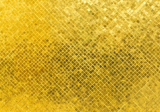 Luxury Shiny Golden Tone Rectangle Tile Glass Pattern Mosaic Background Texture