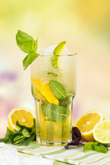Fototapeta premium Basil lemonade in glass