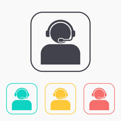 Customer support operator with headset color icon set