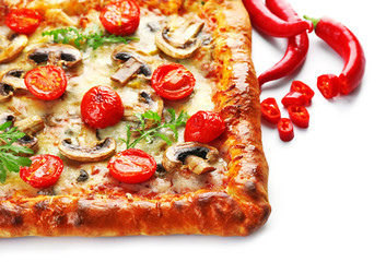 Freshly homemade pizza isolated on white