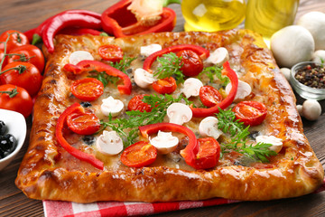 Freshly homemade pizza closeup