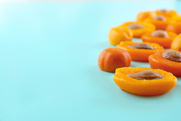 Fruit candies on blue background
