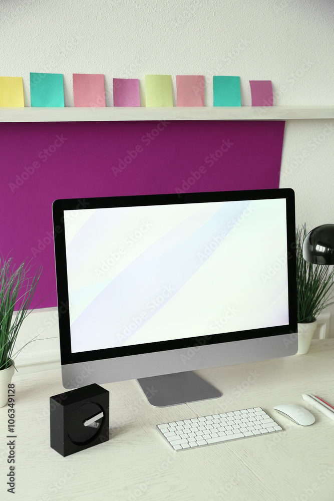 Canvas Prints Stylish workplace with computer and interior decorations