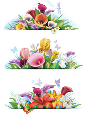 Set banners with flowers