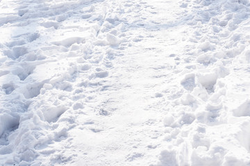 Lonely footpath in snowy park