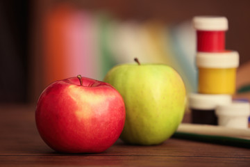 Composition of painting set for school on the table