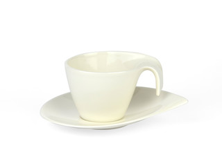 White cup and saucer of fine porcelain on white background
