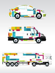 Template vehicle for advertising, branding. Passenger car, truck, bus.