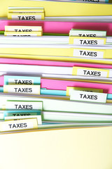 Folders with tax documents, close up