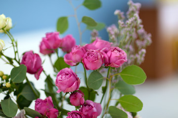 Naklejka na ściany i meble Bouquet of fresh roses closeup