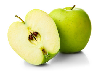 Green sliced apples isolated on white background