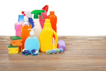 Cleaning supplies on the floor