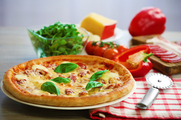 Delicious fresh homemade pizza, close up