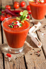 Tomato soup gazpacho in a glass