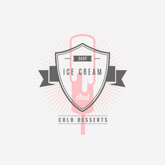 Ice cream Hand Drawn Design Element in Vintage Style for Logotype, Label, Badge and other design. Ice cream shop retro vector illustration.