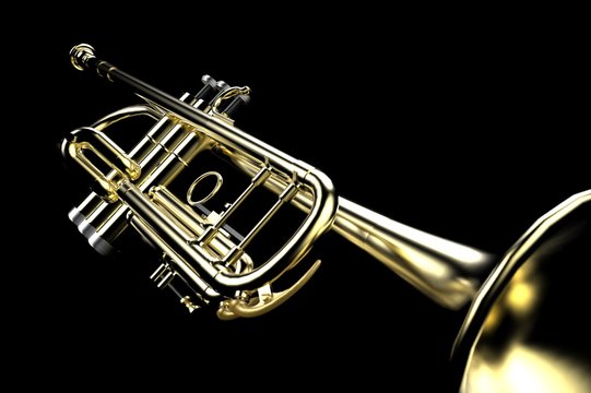 Trumpet Close-up Low key on Black Background