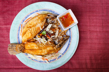 Deep-fried snapper, stlye thai food.
