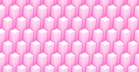 seamless pattern of quadrangular 3d objects forming tower shapes in pink and white (3d illustration)