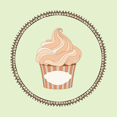 Cupcake and doodle frame. Vector illustration