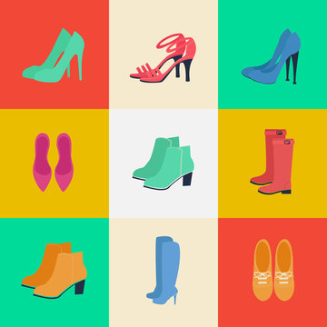 Women&rsquo;s Shoes. Women&rsquo;s Fashion. Seasonal Shoes. Icons Set