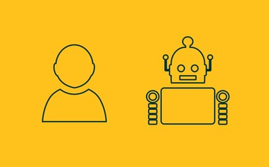 Cute vintage robot and human