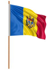 3D Moldavian flag with fabric surface texture. White background.