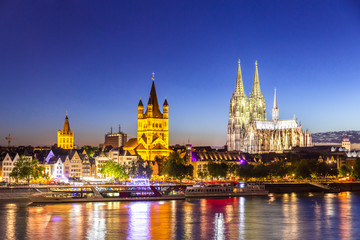 Cologne Cathedral River Rhine - obrazy, fototapety, plakaty