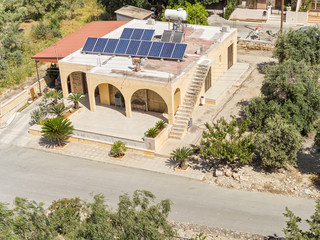 Building with solar battery on roof top view. Limassol, Cyprus.
