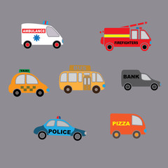 set vehicles in the style of flat design