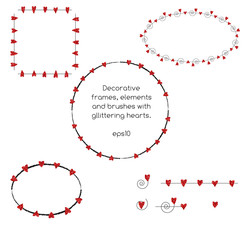 Decorative frames with red glittering hearts