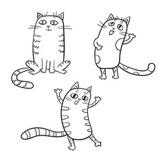 Vector set of cute cartoon cats in various poses.