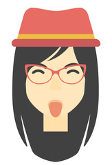 Contemptuous woman sticking out her tongue.