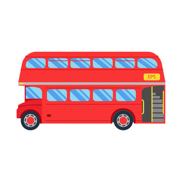 Double decker red bus vector illustration, flat design. City public transport service vehicle retro bus, Double decker Isolated On White Background