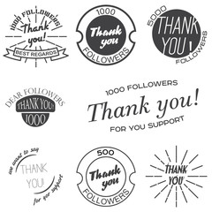 Set of vintage badges with Thank you, banners and stickers.