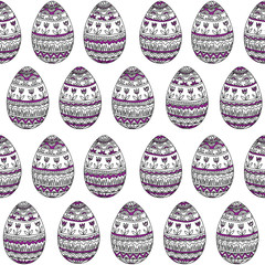 Black And White Easter Pattern With Violet Ornamental Decoration