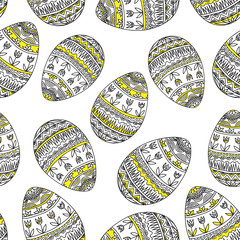 Black And White Easter Pattern With Yellow Ornamental Decoration